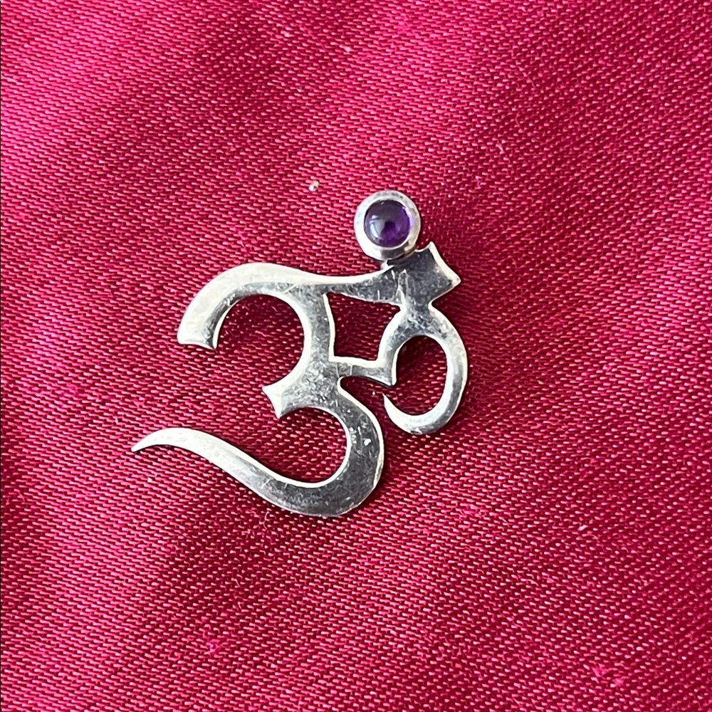 Om Sterling Silver pendant with small amethyst  gemstone